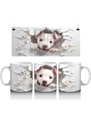 Beyaz Çiçekler Arasında Yavru Köpek – Baskılı Kahve Kupası