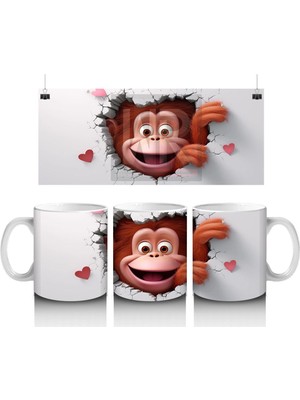 Kalpli Fon Üzerinde Gülümseyen Maymun – Baskılı Kahve Kupası