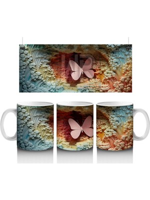 Yapraksı Dokular Üzerinde Tek Kelebek – Baskılı Kahve Kupası