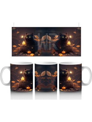 Yılbaşı Işıkları Arasında Siyah Kediler – Baskılı Kahve Kupası