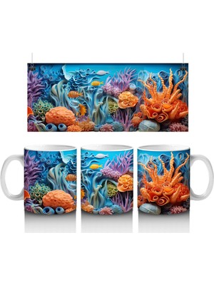 Sualtı Dünyasında Renkli Mercanlar ve Balıklar – Baskılı Kahve Kupası