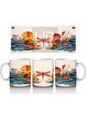 Turuncu Çiçekler ve Sinek Kuşu – Baskılı Kahve Kupası