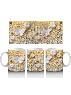 Altın Mekanik Kelebek Deseni – Baskılı Kahve Kupası