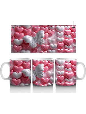 Kalpli Yastıklar Üzerinde Beyaz Kelebek – Baskılı Kahve Kupası