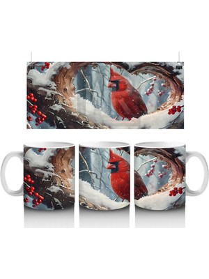 Kalpli Kış Manzarasında Kardinal Kuşu - Baskılı Kahve Kupası