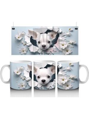 Beyaz Çiçekler Arasında Şirin Chihuahua – Baskılı Kahve Kupası