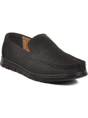 Siyah Nubuk Hakiki Deri Jel Tabanlı Erkek Günlük Ayakkabı 005 M