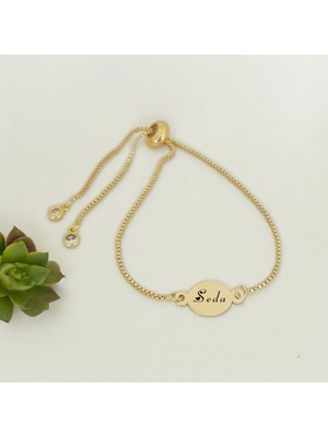 Altın Plakalı 14 Ayar Seda Ismine Özel Zincirli Oval Motifli Hediye BILEKLIK-399ISIM
