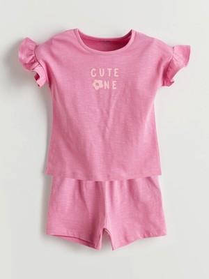 Lcw Baby Pembe Bisiklet Yaka Kız Bebek Şortlu Pijama Takımı