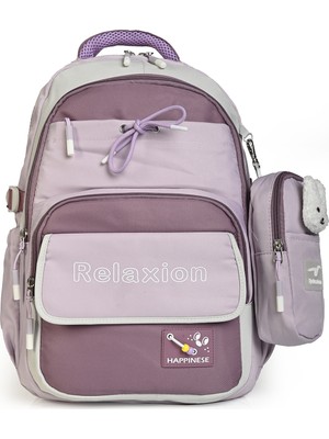 Relaxion Çok Bölmeli Pelüş Aksesuarlı Okul ve Sırt Çantası Mor Renkli Dayanıklı Yapı ile 42x30x14 cm