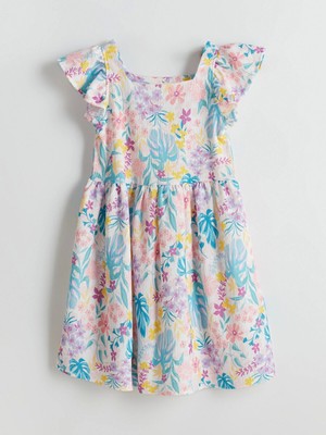 Lc Waıkıkı Beyaz Çiçekli Diz Üstü Fırfırlı Kız Çocuk Elbise