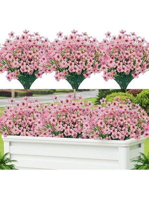 12LI Set Yapay Çiçek Sazlı Mine Pembe Renk 5 Dallı 33CM