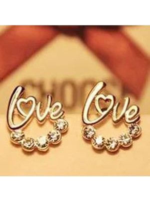 Şıklığınızı Tamamlayacak Taşlı Love Yazılı Küpe