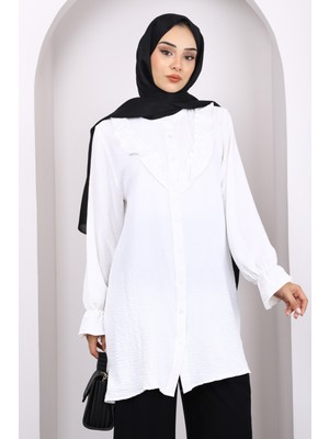 Ekru Önü Fırfırlı Ayrobin Tunik