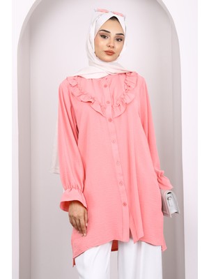 Pembe Önü Fırfırlı Ayrobin Tunik
