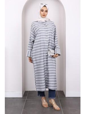 Gri Yarasa Kol Çizgili Modal Tunik