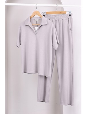 Gri Kısa Kollu Modal Pantolonlu Takım