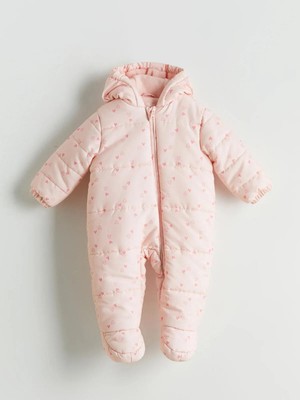 LC Waikiki LCW Baby Kapüşonlu Baskılı Kız Bebek Astronot Mont Yumuşak Polyester Malzeme ile 9-12 Ay İçin