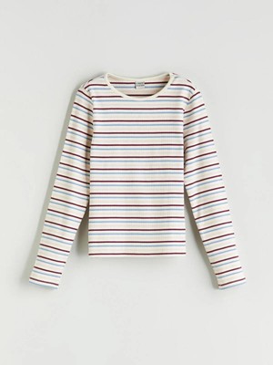 Lcw Kids  Bisiklet Yaka Çizgili Kız Çocuk Tişört  (W5)