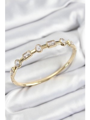 Pirinç Zirkon Taşlı Geometrik Model Model Gold Renk Kadın Kelepçe