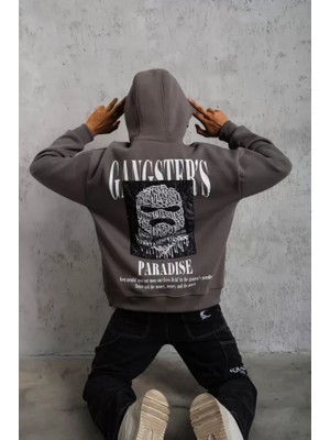 Erkek Paradise Baskılı Kapüşonlu Sweat - Gri