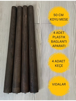 Hamadex 50 cm Koyu Meşe Ahşap Konik Sehpa Sandalye TV Ünitesi ve Masa Ayağı – 4'lü Set | Bağlantı Aparatları Dahil