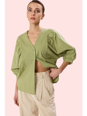 Kadın Pamuklu Regular Gömlek V Yaka Basic Günlük ve Iş Hayatı Hafta Sonu Dayanıklı Malzeme