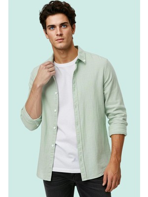 Erkek Flam Keten Dokuma Gömlek Uzun Kollu Regular Kalıp Günlük Şıklık Yaz Aylarının Vazgeçilmezi