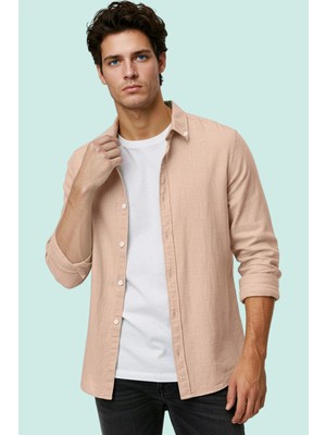 Erkek Flam Keten Dokuma Gömlek Uzun Kollu Regular Kalıp Günlük Şıklık Yaz Aylarının Vazgeçilmezi