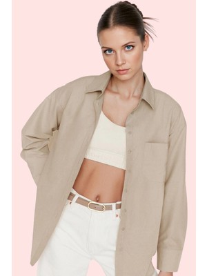 Kadın Pamuklu Dokuma Gömlek; Gömlek Yaka Düğmeli Uzun Kol Cepsiz Casual Yaz Aylarının Vazgeçilmezi