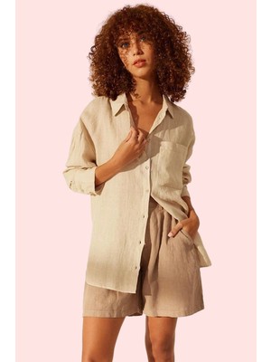 Kadın Keten Uzun Kollu Gömlek Şıklık ve Rahatlık Bir Arada Yaz Günlük Kullanım Özel Günler