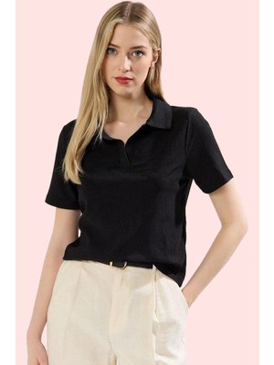 Kadın Basic Bürümcük Örme Bluz Düz Desen Kısa Kollu Rahat Günlük Kullanım Kaliteli Malzeme