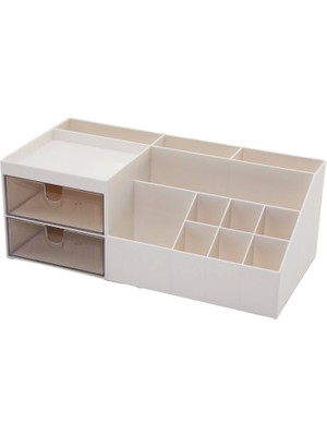 2 Çekmeceli + 12 Bölmeli  Plastik Makyaj - Takı Organizer 12X24CM-- Y: 4-6-7-8-9cm (4887)