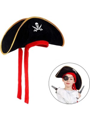 Çocuk Boy Kadife Jack Sparrow Denizci Korsan Şapkası 45X16 cm