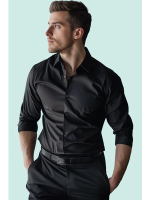 Erkek Slim Fit Gömlek Kolay Ütü Standart Kol Yaka Casual Günlük Kullanım Dayanıklı Malzeme