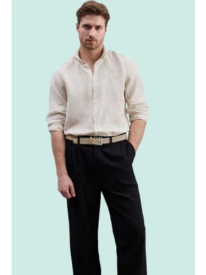 Erkek Regular Fit Keten Gömlek Düz Desen Uzun Kol Günlük Kullanım Yaz Aylarının Vazgeçilmezi