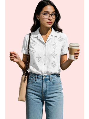 Kadın Kısa Kollu Nakışlı Brode Gömlek Regular Kalıp Günlük Kullanım Yaz Aylarının Vazgeçilmezi