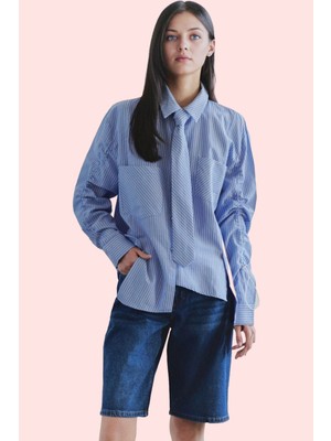 Kadın Çizgili Dokuma Gömlek Oversize Kalıp Günlük Kullanım Için Yaz Aylarının Vazgeçilmezi