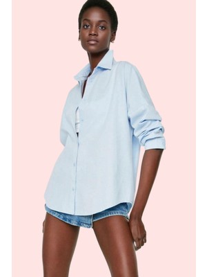 Kadın Oversize Pamuklu Dokuma Gömlek Basic Kalıp Günlük Kullanım Için Yaz Aylarının Vazgeçilmezi
