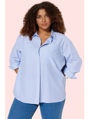 Kadın Oversize Çizgili Poplin Gömlek Rahat Günlük Kombinler Hafta Sonu Yaz Aylarının Vazgeçilmezi