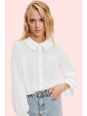 Kadın Basic Kalıp Uzun Kollu Balon Kol Gömlek Dantel Detaylı Günlük Kullanım Modern Tasarım