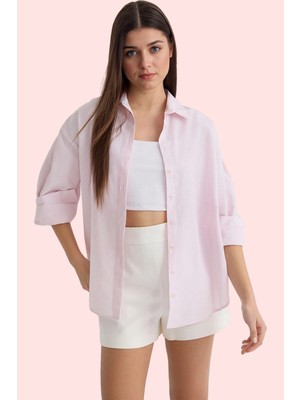 Kadın Oversize Çizgili Dokuma Gömlek Pamuklu Günlük Kombinler Için Yaz Aylarının Vazgeçilmezi