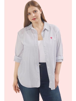 Kadın Çizgili Dokuma Gömlek Büyük Beden Rahat Kalıp Günlük Stil Yaz Aylarının Vazgeçilmezi