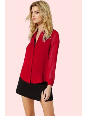 Kadın Regular Kalıp Uzun Kollu Gömlek Yaka Dokuma Günlük Kullanım Yaz Aylarının Vazgeçilmezi