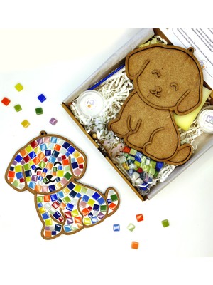 Sevimli Köpek Mozaik Sanat Seti- Ahşap Figürlü Sanatsal Mozaik Çocuk Etkinlik Seti-Kendin Yap Seti