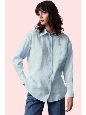 Kadın Uzun Kollu Gömlek Yaka Dokuma Rahat Kesim Yaz Aylarının Vazgeçilmezi Günlük Kullanım