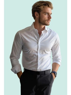 Erkek Slim Fit Gömlek Kolay Ütü Standart Kol Yaka Casual Günlük Kullanım Dayanıklı Malzeme