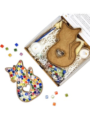 Kalpli Kedi Mozaik Sanat Seti- Ahşap Figürlü Sanatsal Mozaik Çocuk Etkinlik Seti-Kendin Yap Seti