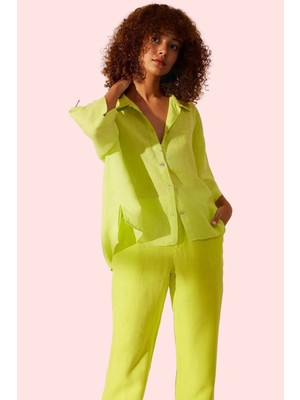 Kadın Regular Boy Keten Gömlek; Rahatlık ve Şıklık Bir Arada Günlük Kullanım Modern Tasarım