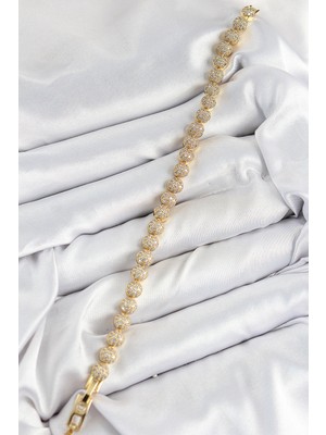 Zarif Kadın Için Golden Pirinç Zirkonlu Yarım Topcuk Prestij Bileklik